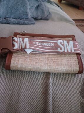 Steve Madden Tan Woven Belt Bag with Branded Strap
